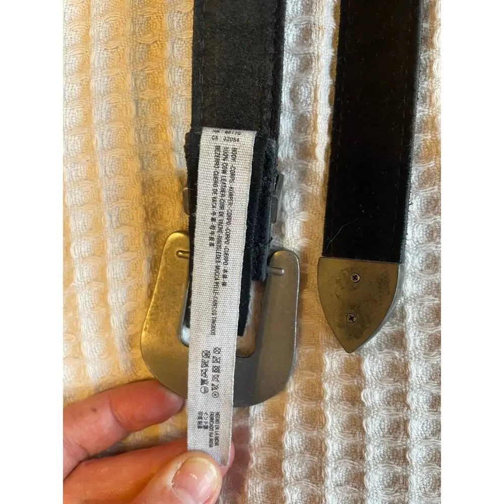 Free People Western Wear Black Rock Black Suede Gunmetal Skinny Belt Med/Lg - Picture 4 of 10